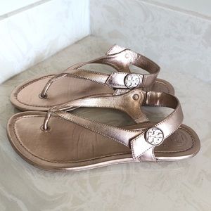 Tory Burch Rose Gold Minnie Travel Sandals Size 7